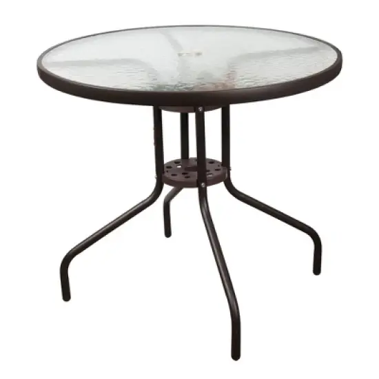 Garden Elements Outdoor Dining Table Patio Furniture, Round Steel Base and Rim with Waterwave Glass Top, Brown 31.5" image {5}