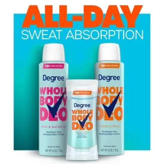 Degree 72H Odor Protection Whole Body Deodorant Spray for Women Fresh Citrus - Aluminum-Free 4oz image {5}