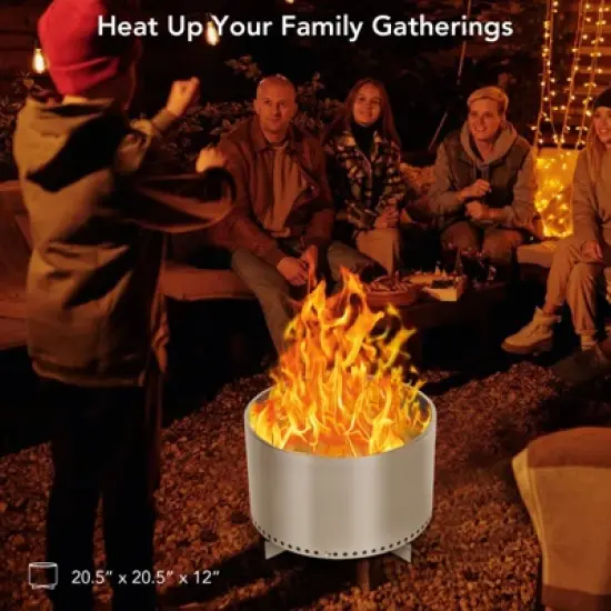 20.5" Smokeless Fire Pit, Portable Stainless Steel Wood Burner with Air Switch & Ash Pan, 80% Less Smoke, Even Heat for Camping/Backyard image {2}