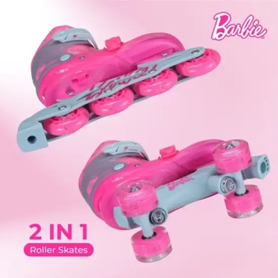 BARBIE 2in1 Kids Roller Skates, Transform from Quads to Inlines Skates, Durable Hardshell Boot, LED Wheels ABEC-7 Carbon Steel Bearings image {3}
