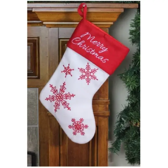 Northlight 15.25" Red and White Snowflake Embroidered Christmas Stocking image {3}