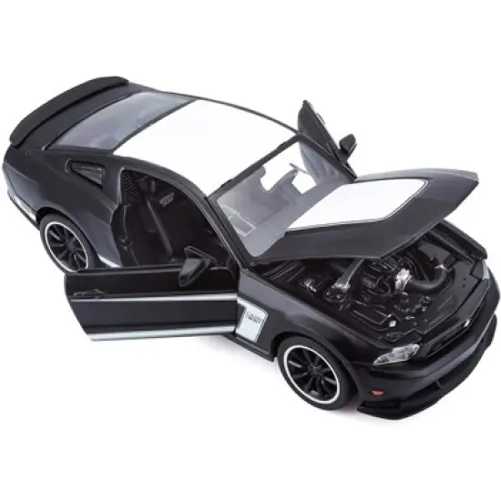 2012 Ford Mustang Boss 302 Matt Black and White 1/24 Diecast Model Car by Maisto image {1}