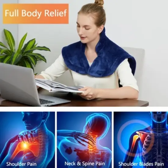 Large Heating Pad for Back, Neck & Shoulder, 22x33 Inch Washable Velvet Heated Pads with 4 Heat Levels & 2-H Auto Shut Off, for Home, Office, Blue image {7}