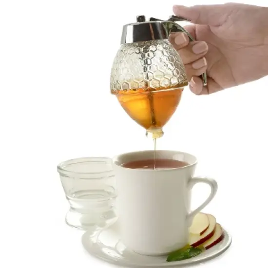 Norpro Honey Dispenser 1 Cup: Glass Syrup Pitcher, 8 oz Capacity, Hand Wash, Silver & Clear Condiment Server image {2}