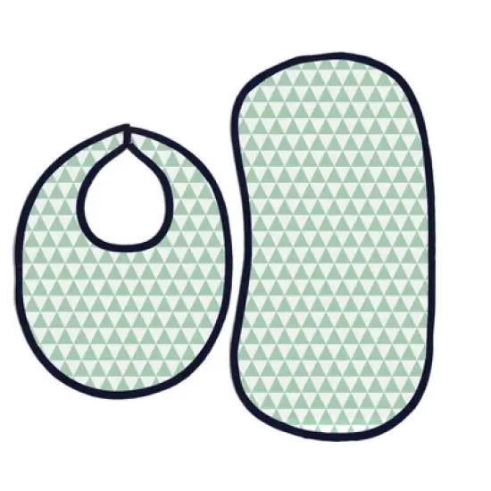 Bacati - Noah Navy/Mint Feathers/Triangles Muslin 4 pc set of Bibs & Burp Cloths Set image {2}
