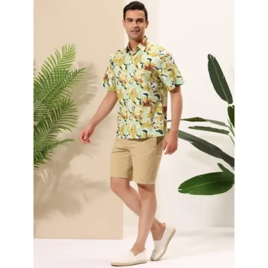 Lars Amadeus Men's Hawaiian Summer Floral Printed Short Sleeves Button-Down Beach Shirt image {3}