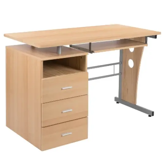 Flash Furniture Computer Desk with Three Drawer Single Pedestal and Pull-Out Keyboard Tray image {11}