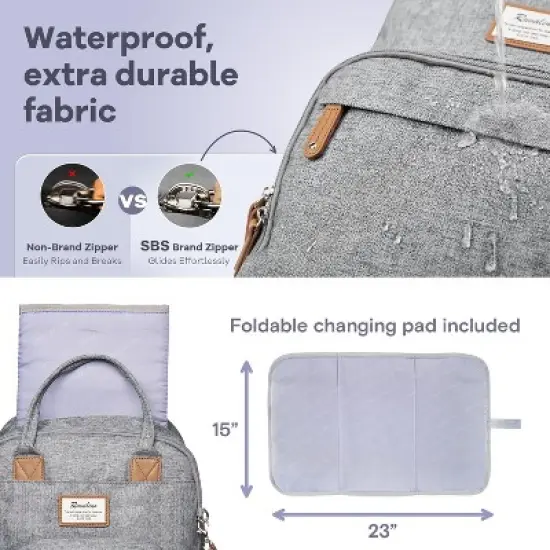 Diaper Bag Backpack - Waterproof, Multifunction with Changing Pad - Gray image {5}