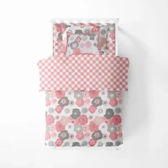 Bacati - Watercolor Floral Coral Gray 5 pc Toddler Bedding Set image {2}