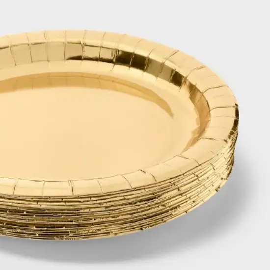 20ct 8.5" Disposable Metallic Plates Gold - Spritz&trade; image {2}