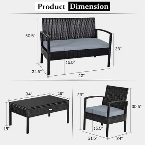 Costway 4PCS Patio Rattan Furniture Set Garden Deck image {2}