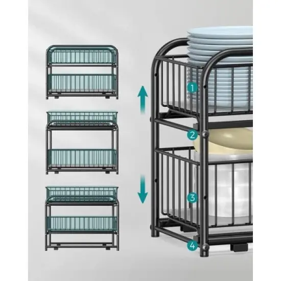 SONGMICS Pull Out,  Sliding, Stackable Under Sink Cabinet Organizer with Storage Basket Drawers, for Kitchen image {2}