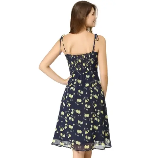 Allegra K Women's Summer Spaghetti Strap Smocked Floral Aline Sundress image {4}