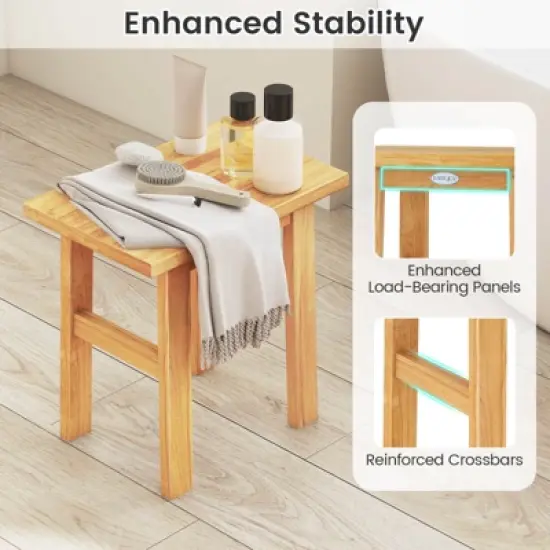 Costway 18" Teak Shower Bench Waterproof Spa Bath Stool for Shaving Legs for Bathroom image {7}