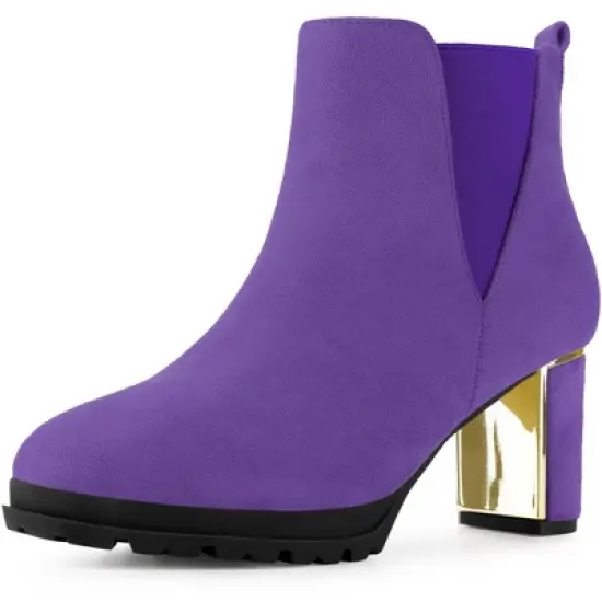 Perphy Women's Platform Round Toe Chunky Heels Ankle Chelsea Boots image {5}