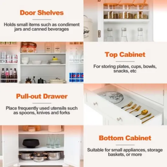 Costway 72'' Freestanding Kitchen Pantry Cabinet 4 Doors Storage Cupboard Shelves Drawer image {7}