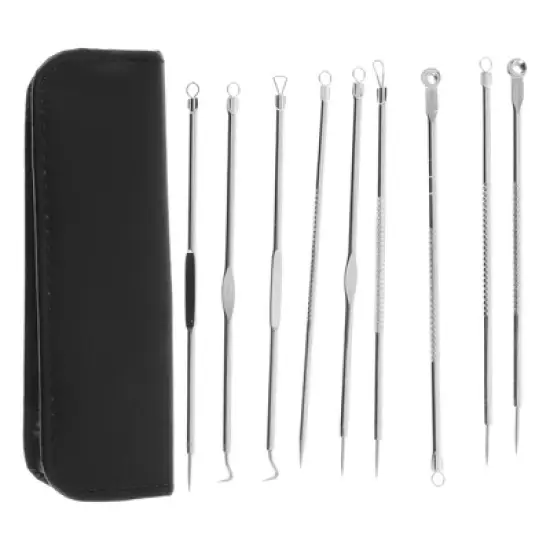 Unique Bargains Professional Stainless Steel Pimple Extractor Tool Kit Silver Tone 1 Set image {6}