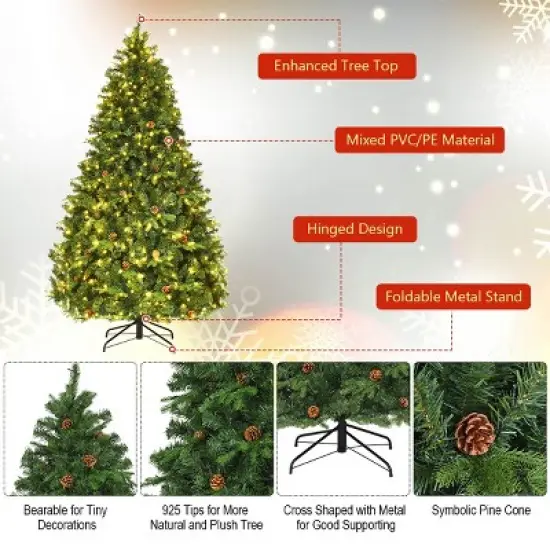 Costway 7Ft/7.5FT/8FT Pre-Lit Christmas Tree Hinged 460/540/600 Lights image {7}