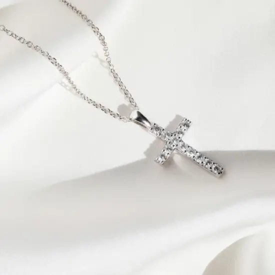 Girls' CZ Stick Cross Sterling Silver Necklace - In Season Jewelry image {3}
