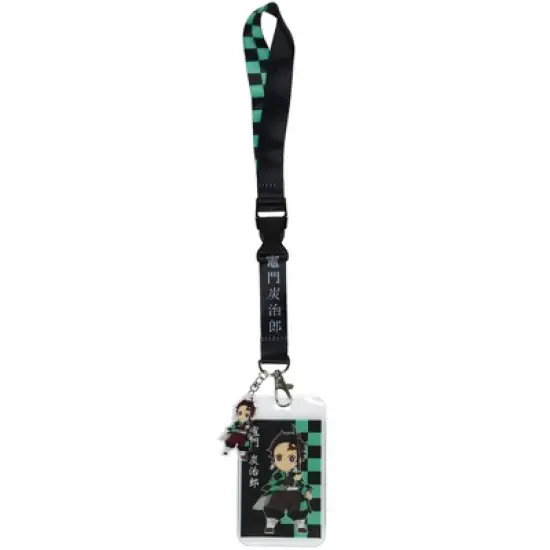 Demon Slayer Checkerboard Design Wrist Lanyard with ID Card and Plastic Charm image {2}