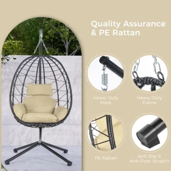 Egg Chair with Stand Indoor Outdoor Swing Chair Patio Wicker Hanging Egg Chair Hanging Basket Chair Hammock Chair with Stand for Bedroom Room Balcony image {5}