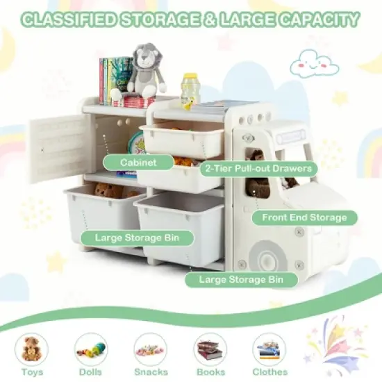 Costway Kids Toy Storage Organizer Toddler Playroom Furniture w/ Plastic Bins Cabinet image {7}