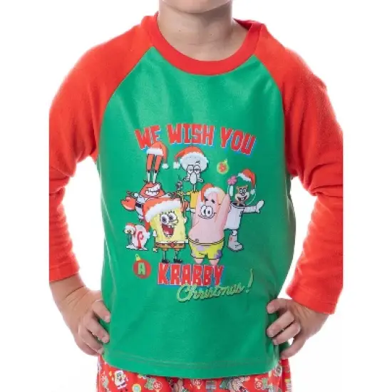 Nickelodeon Boys' SpongeBob SquarePants A Krabby Christmas Pajama Set Red image {2}