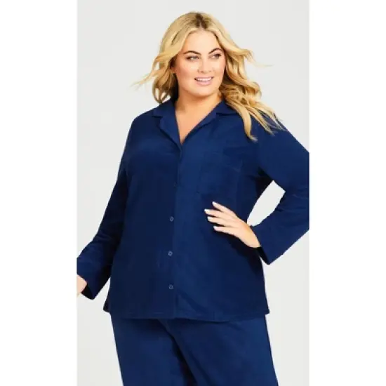 Women's Plus Size Button Fleece Top - navy | AVENUE image {6}