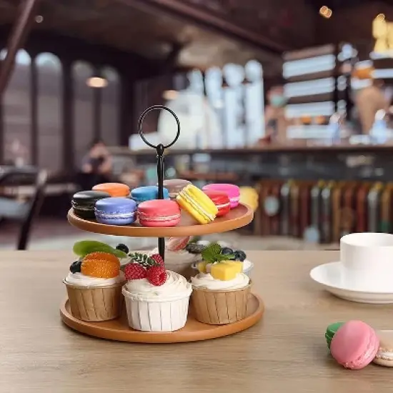 DOMETOUR Wood Fiber 2 Tier Stand, Cupcake Dessert Stand, Tiered Serving Tray for Dessert Table image {3}