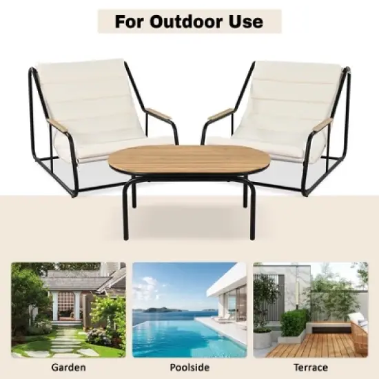Outdoor Chaise Lounge Chair Set of 3, Patio Reclining Chair with Acacia Side Table, Pool Sunbathing Recliner with Cushion for Patio Backyard image {3}