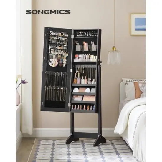 SONGMICS Mirrored Jewelry Cabinet Armoire Freestanding Lockable Storage Box Organizer Unit with Full-Length Frameless Mirror image {4}