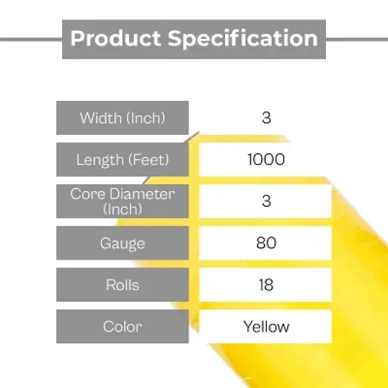 PSBM 18 Rolls 3" x 1000 Ft. x 80 Ga Yellow Hand Wrap Stretch Film with Plastic Handle image {3}