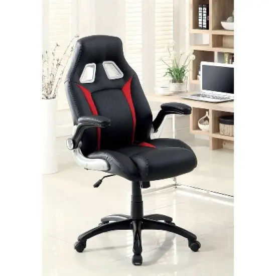 APRILSOUL Black and Red 1pc Stylish Office Chair Upholstered Comfort Adjustable Chair Relax Gaming Office Chair image {6}