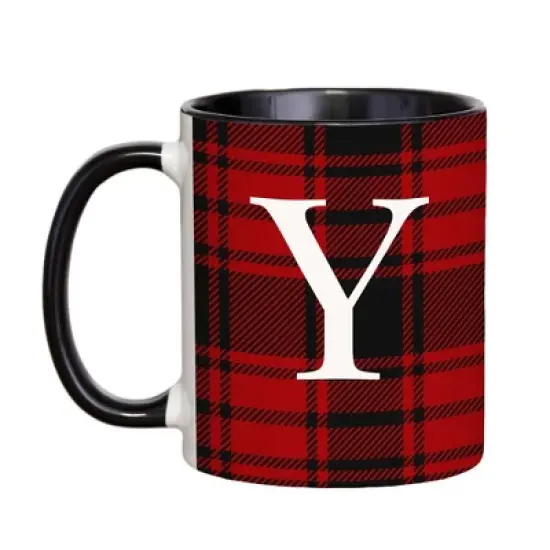 Personalization Mall Christmas Red Plaid Initial Coffee Mug image {27}