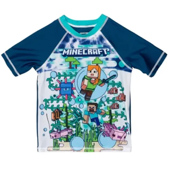 Minecraft Zombie Creeper Alex Steve Rash Guard and Swim Trunks Outfit Set Little Kid to Big Kid image {2}