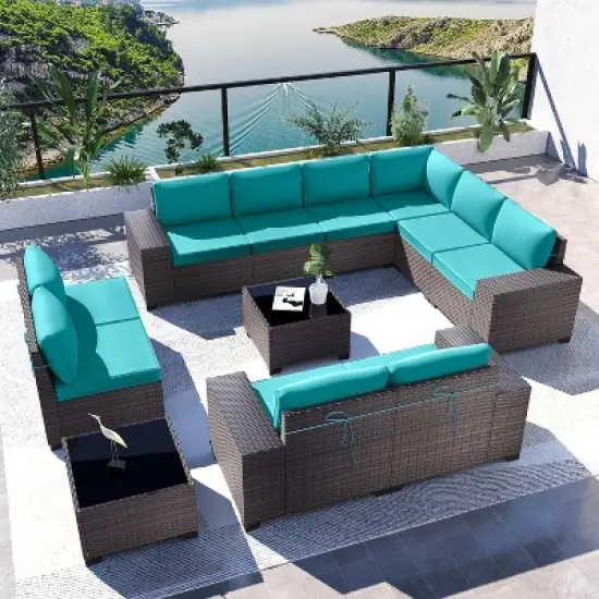 ALAULM 12PCS Outdoor Patio Furniture Set PE Wicker Rattan Sectional Sofa image {9}