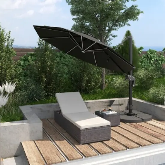 Outsunny Chaise Lounge Set of 2 w/ 5 Angle Backrest, Table, Cushions, PE Wicker Poolside Chairs, 3-Piece Patio Furniture Set image {2}