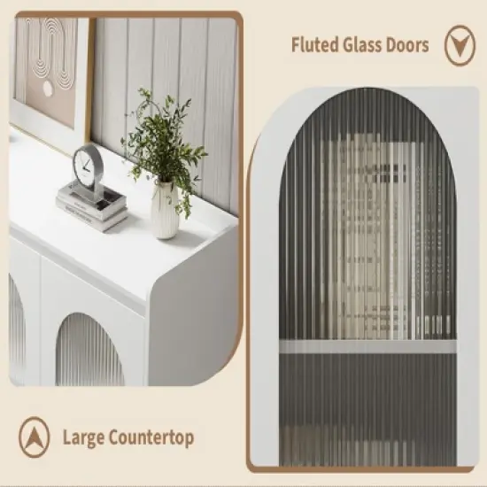 Coffee Bar Cabinet, Buffet Cabinet Storage Cabinet Sideboard, Modern Kitchen Buffet Table with Drawers, Glass Doors, for Kitchen Dining Room image {5}