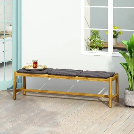 Dexmalle Rustic 3 Seat Cushioned Patio Bench image {2}