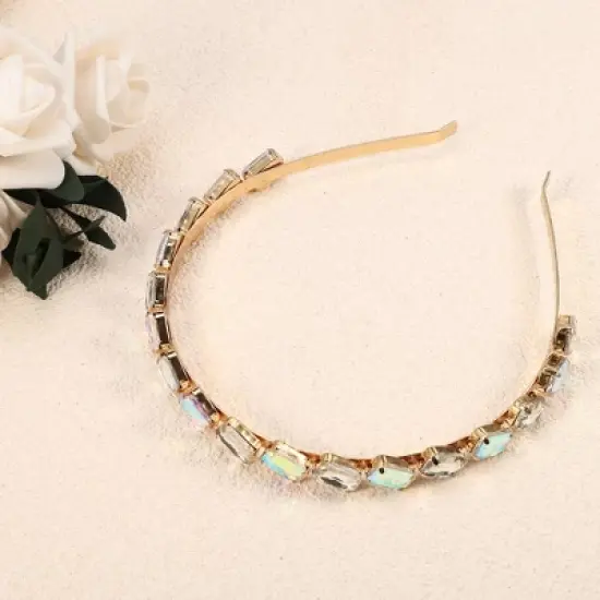 Unique Bargains Women's Metal Square Colorful Glass Crystal Rhinestone Headband image {4}