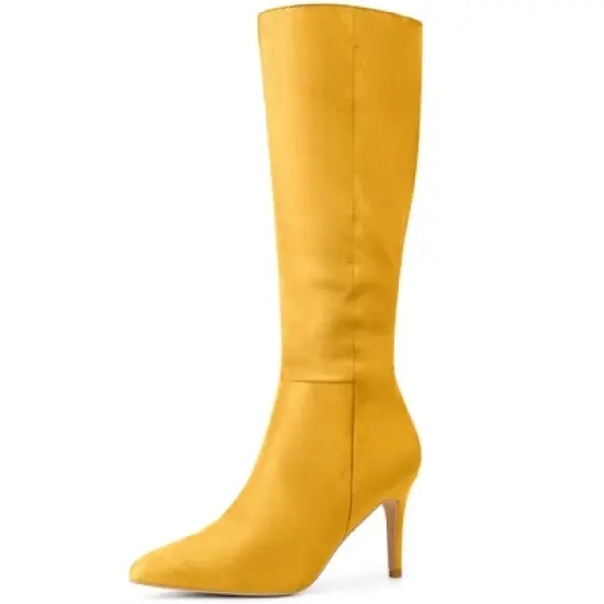 Perphy Women's Pointed Toe Side Zip Stiletto Heel Knee High Boots image {9}