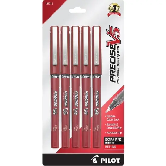 Pilot Precise V5 Rollerball Pens Extra Fine Point Red Ink 5 Pack (26012) 379739 image {4}