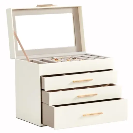 Gulches Deluxe 2-Drawer Jewelry Box with Clear Top View &uml;C White & Pink Velvet Storage Case image {6}