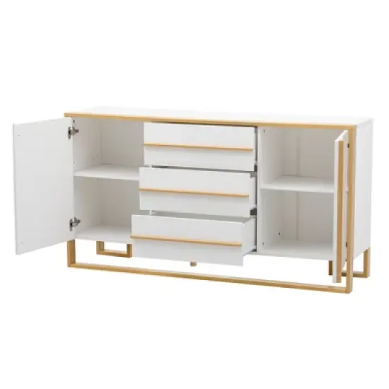 Contemporary 59" Sideboard with Large Storage and Gold Metal Legs - ModernLuxe image {8}