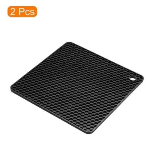 Unique Bargains Silicone Heat Resistant Non-Slip Drying Mat Trivet Mats Black 2 Pcs image {2}