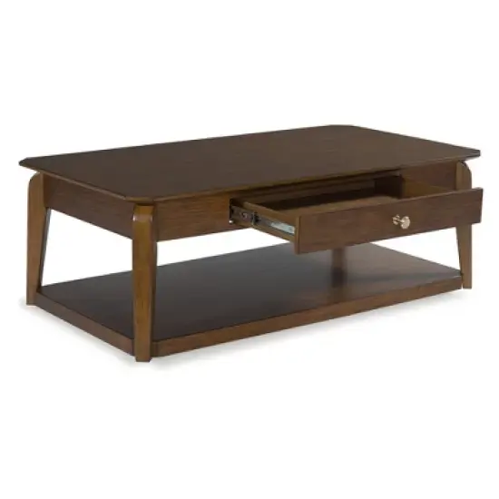 Signature Design by Ashley Trenmour Mid-Century Modern Rectangular Coffee Table with Storage Drawer, Casters & Shelf, Brown image {5}