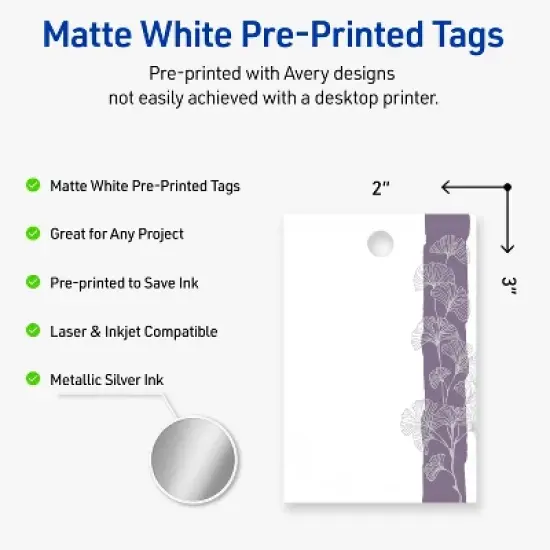 Avery Rectangle Tags, Floral Design, 2" x 3", 80ct image {1}