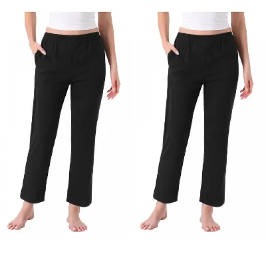 INSPIRE CHIC Women's 2 Pcs Cotton Pajama Bottoms Elastic Waist with Pocket Long Sleepwear Lounge Pants image {5}