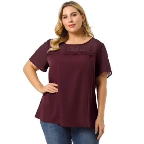 Agnes Orinda Plus Size Blouse for Women's Top T Shirt Contrast Panel Dots Summer Short Sleeve Blouse image {2}