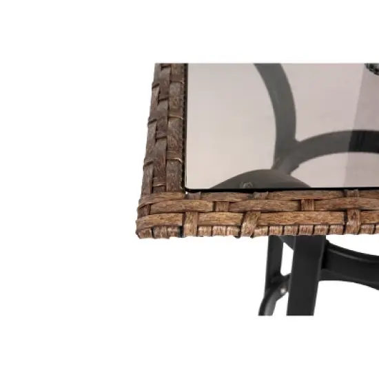 FIONECA 3-Piece Outdoor Rattan Bar Stool Set with Glass Table Top &uml;C Wicker Bar Chairs for Backyard, Garden, Pool, Balcony, and Deck, Brown image {7}